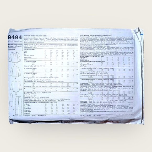 Vintage Simplicity Sewing Pattern 9494 Girls Top Pants Bag Size 7-16 Uncut - Picture 2 of 2